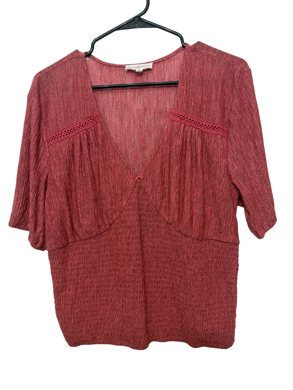 Love and promises  Rust Red Textured V-Neck Blouse